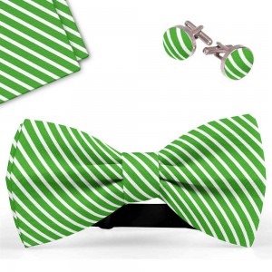 Set papion barbati, batista, butoni, verde deschis, dungi albe subtiri